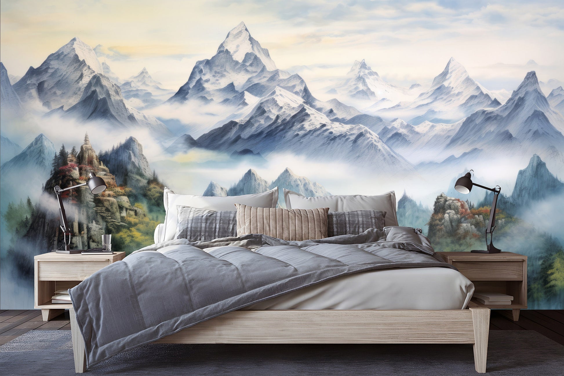 Mountain Trees Forest Pine Wallpaper – alternate view, Golden Era Walls