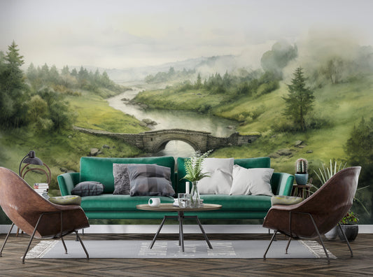 Scenic Forest Vintage Landscape Wallpaper – peel and stick wallpaper mural, Golden Era Walls