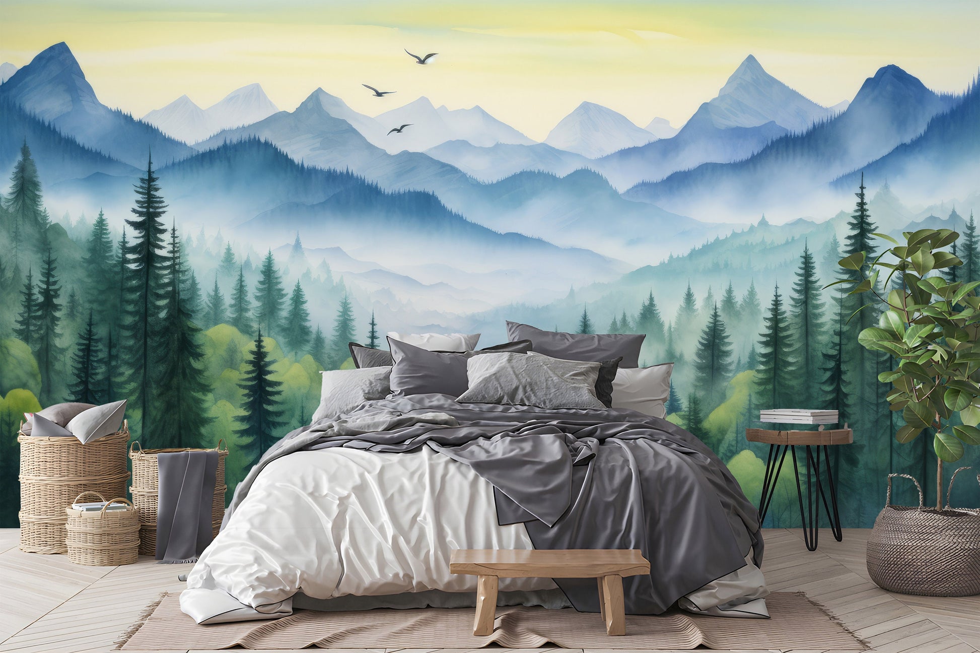 Self Adhesive Pine Tree Wallpaper – detail view, Golden Era Walls
