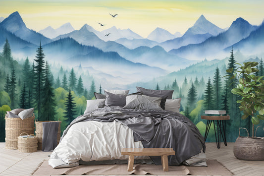 Self Adhesive Pine Tree Wallpaper – detail view, Golden Era Walls