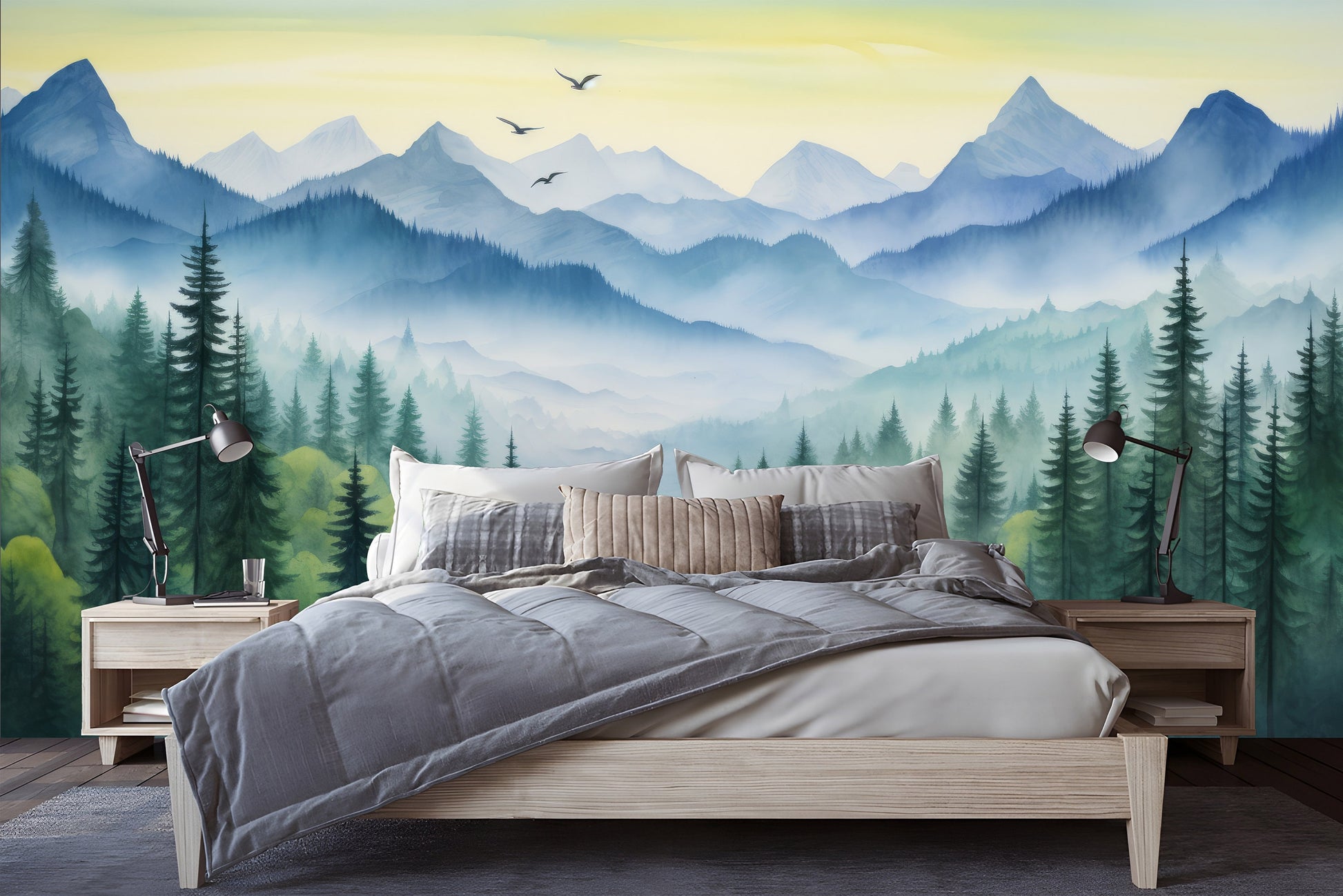 Self Adhesive Pine Tree Wallpaper – alternate view, Golden Era Walls