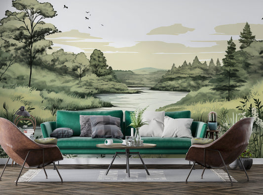 Vintage Forest Self Adhesive Wallpaper – peel and stick wallpaper mural, Golden Era Walls