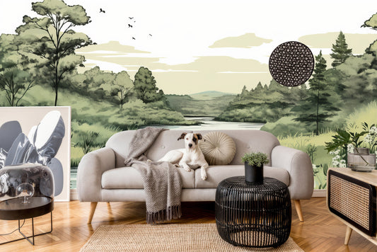 Vintage Forest Self Adhesive Wallpaper – detail view, Golden Era Walls