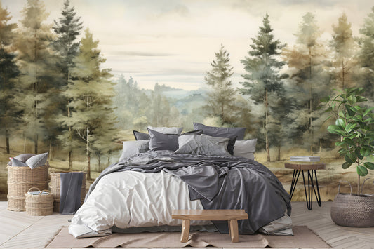 Vintage Landscape Roll Forest Wallpaper – peel and stick wallpaper mural, Golden Era Walls