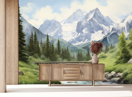 Woodland Forest Watercolor Decor Wallpaper – lifestyle view, Golden Era Walls
