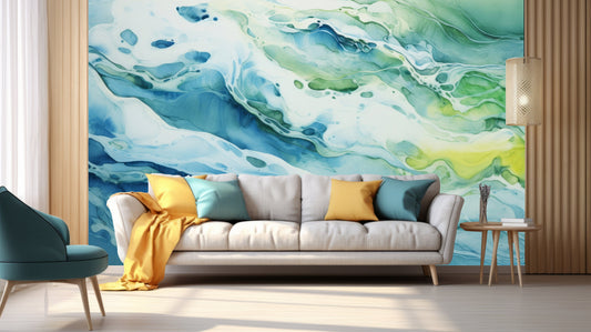 Abstract Alcohol Ink Artwork Geometric Wallpaper – room setting, Golden Era Walls