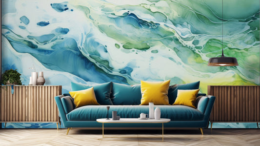 Abstract Alcohol Ink Artwork Geometric Wallpaper – lifestyle view, Golden Era Walls