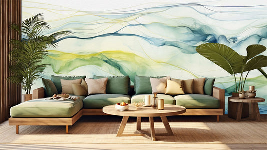 Abstract Alcohol Ink Artwork Marble Wallpaper – room setting, Golden Era Walls