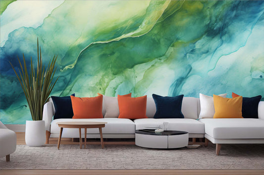 Colorful Alcohol Ink Abstract Geometric Wallpaper – lifestyle view, Golden Era Walls