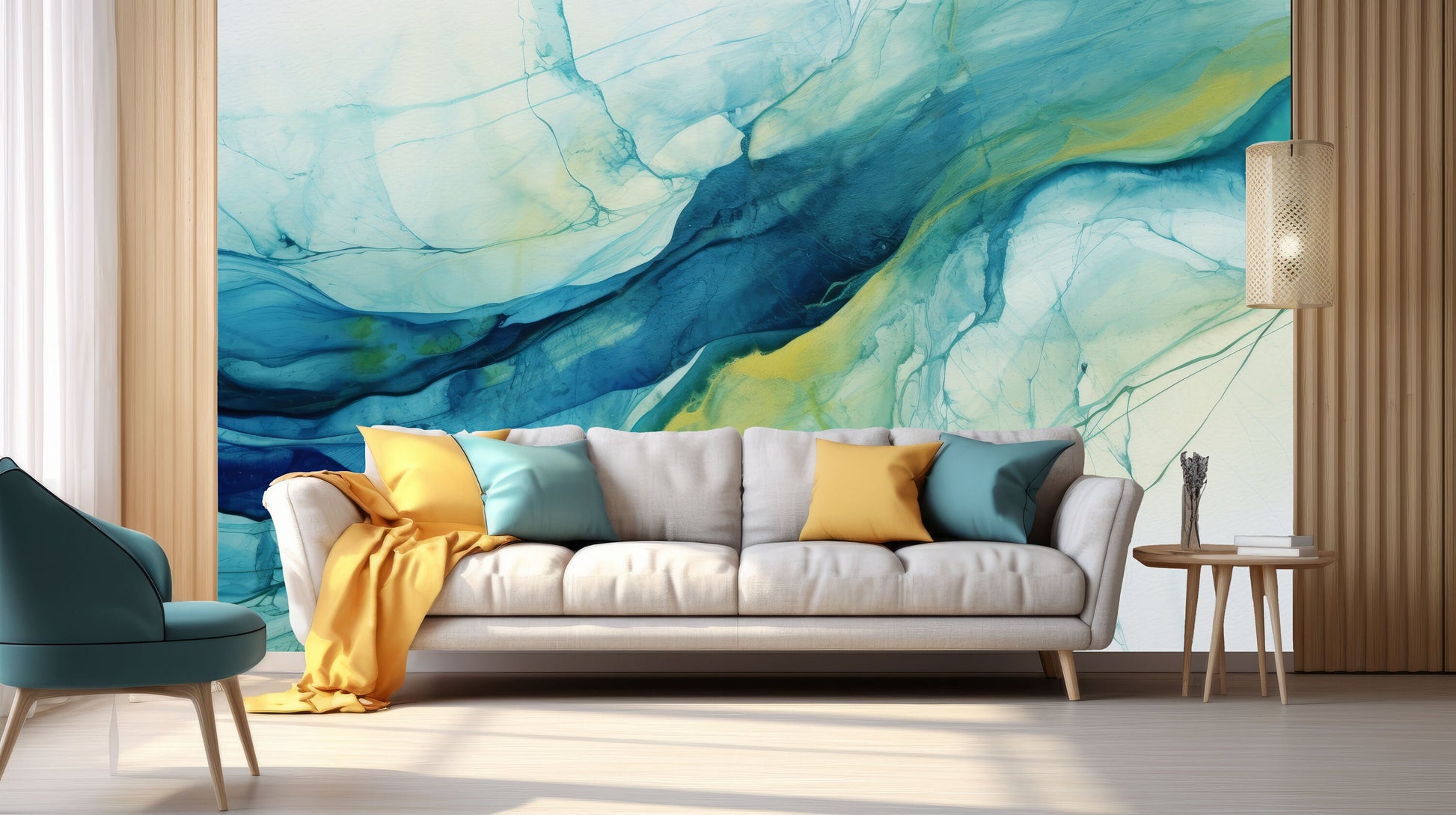 Fluid Art Alcohol Ink Marble Wallpaper – room setting, Golden Era Walls