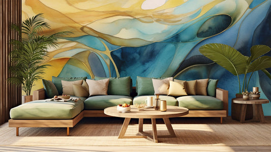 Stylish Marble Blue Green Marble Wallpaper – lifestyle view, Golden Era Walls
