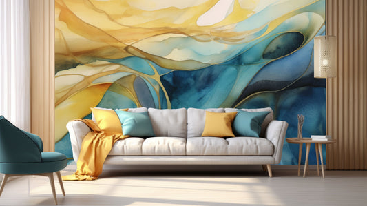 Stylish Marble Blue Green Marble Wallpaper – room setting, Golden Era Walls