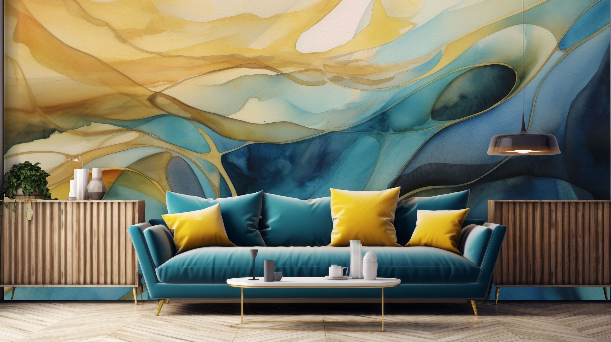 Stylish Marble Blue Green Marble Wallpaper – alternate view, Golden Era Walls