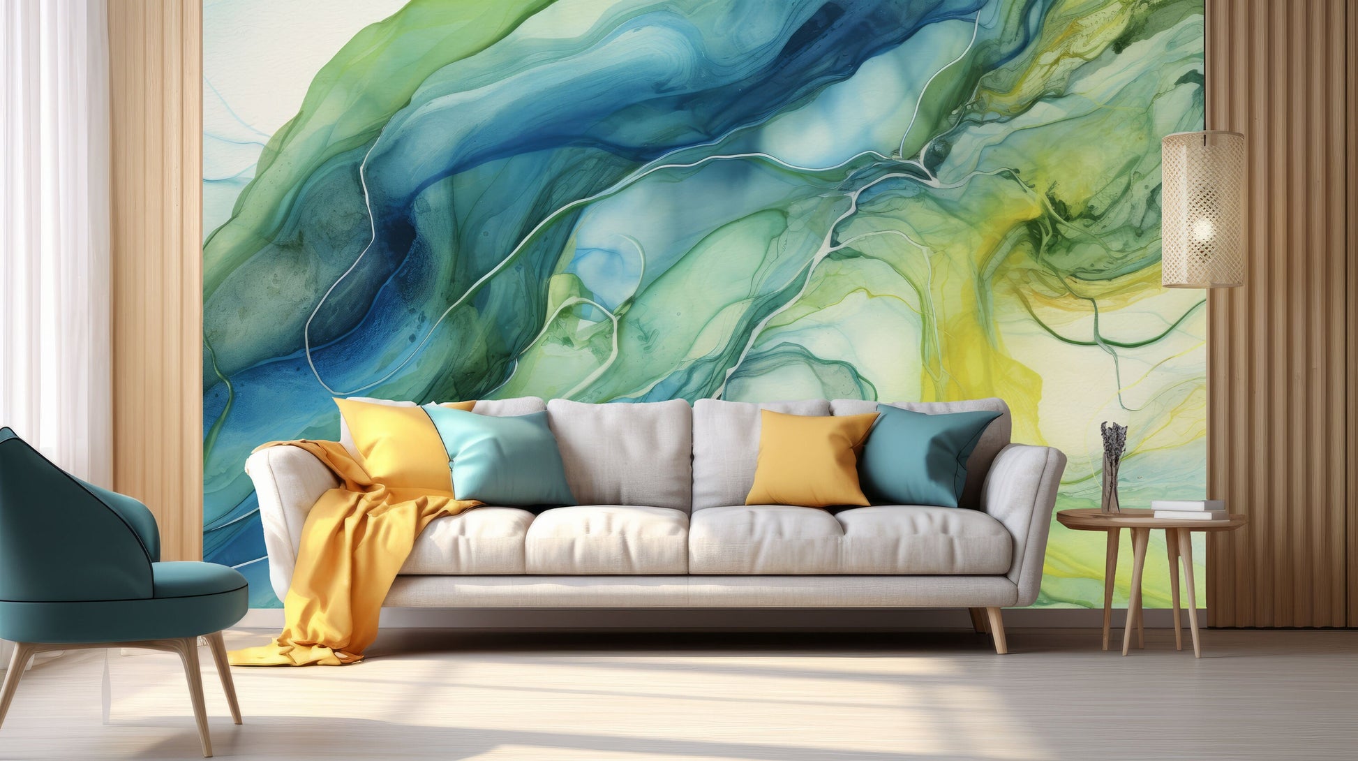 Vibrant Alcohol Ink Abstract Geometric Wallpaper – lifestyle view, Golden Era Walls