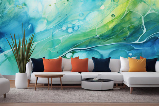 Vivid Alcohol Ink Abstract Marble Wallpaper – detail view, Golden Era Walls