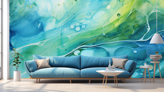 Vivid Alcohol Ink Abstract Marble Wallpaper – peel and stick wallpaper mural, Golden Era Walls