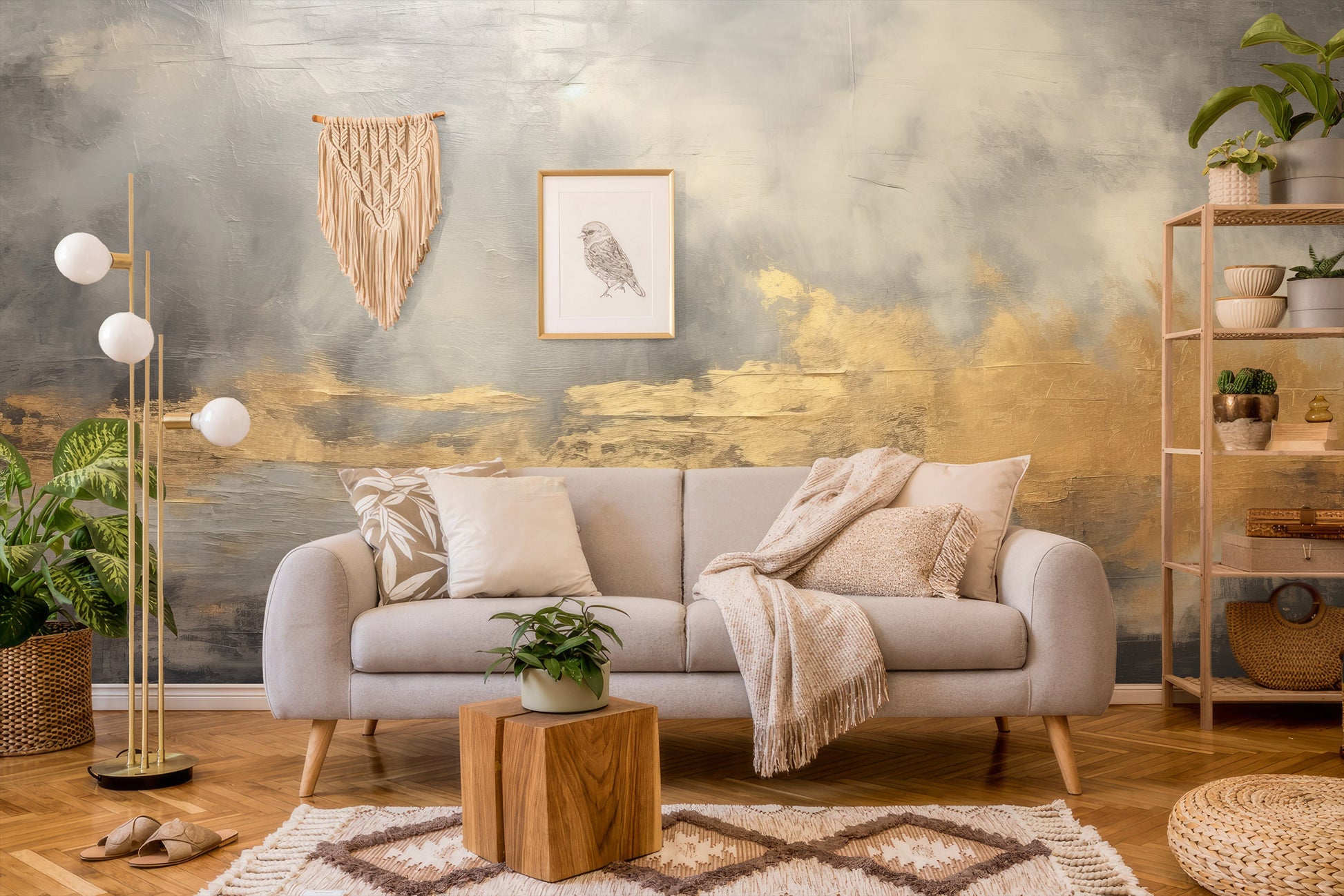 Chic Modern Gold Self Marble Wallpaper – lifestyle view, Golden Era Walls