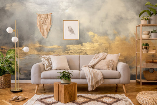Chic Modern Gold Self Marble Wallpaper – lifestyle view, Golden Era Walls