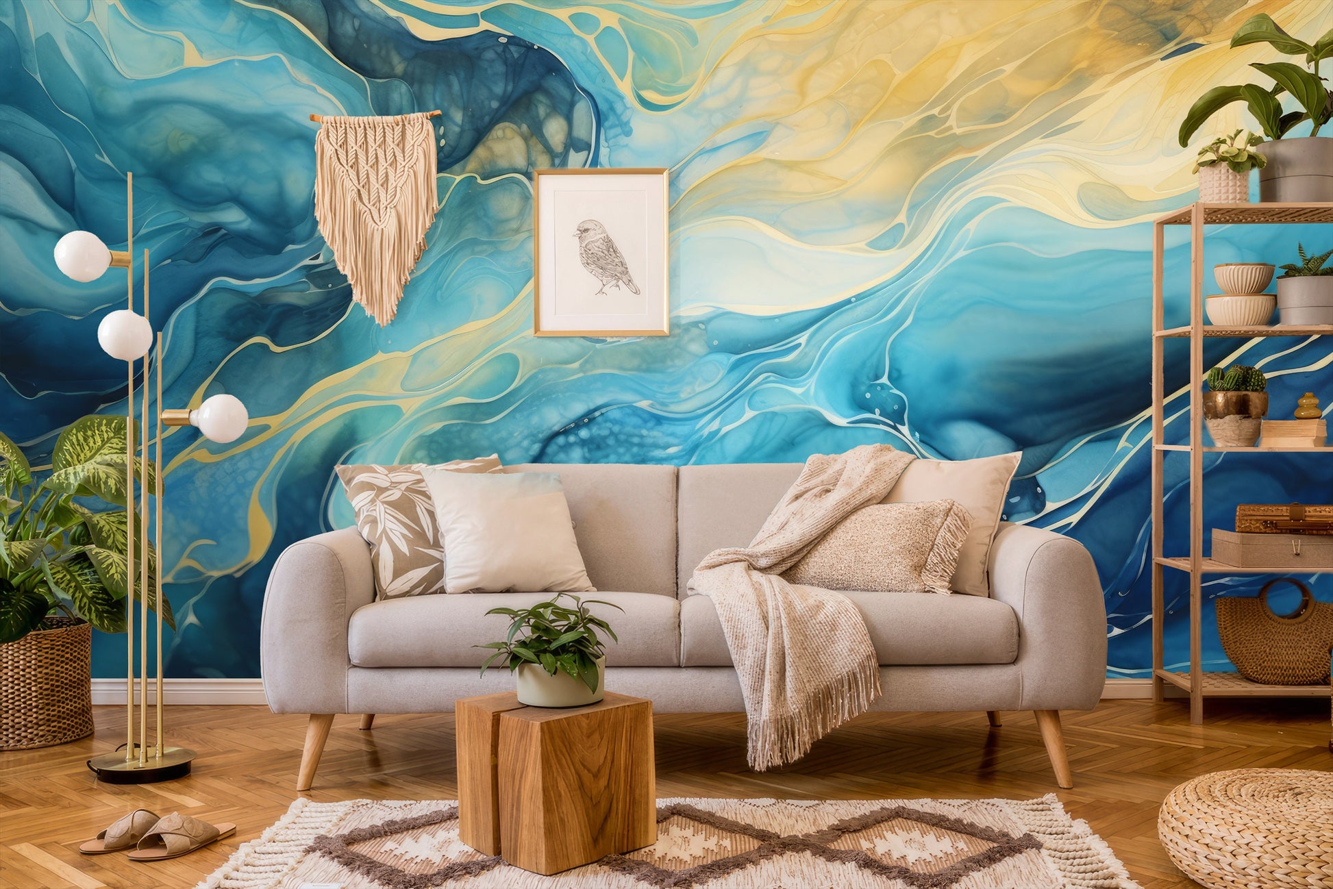 Fluid Art Abstract Modern Geometric Wallpaper – detail view, Golden Era Walls