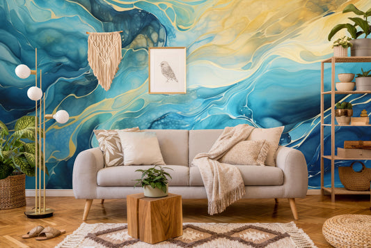 Fluid Art Abstract Modern Geometric Wallpaper – detail view, Golden Era Walls