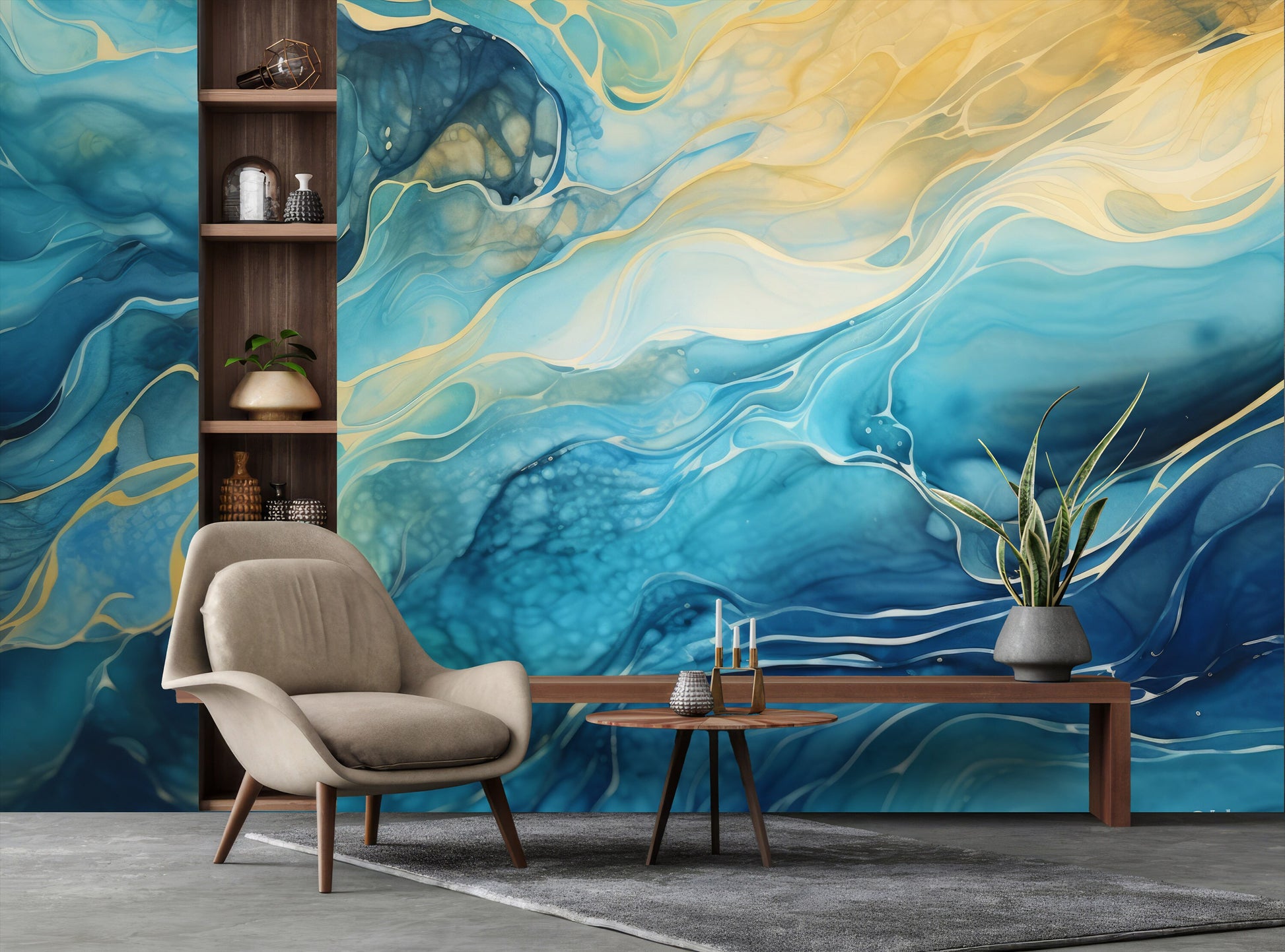 Fluid Art Abstract Modern Geometric Wallpaper – scale reference, Golden Era Walls