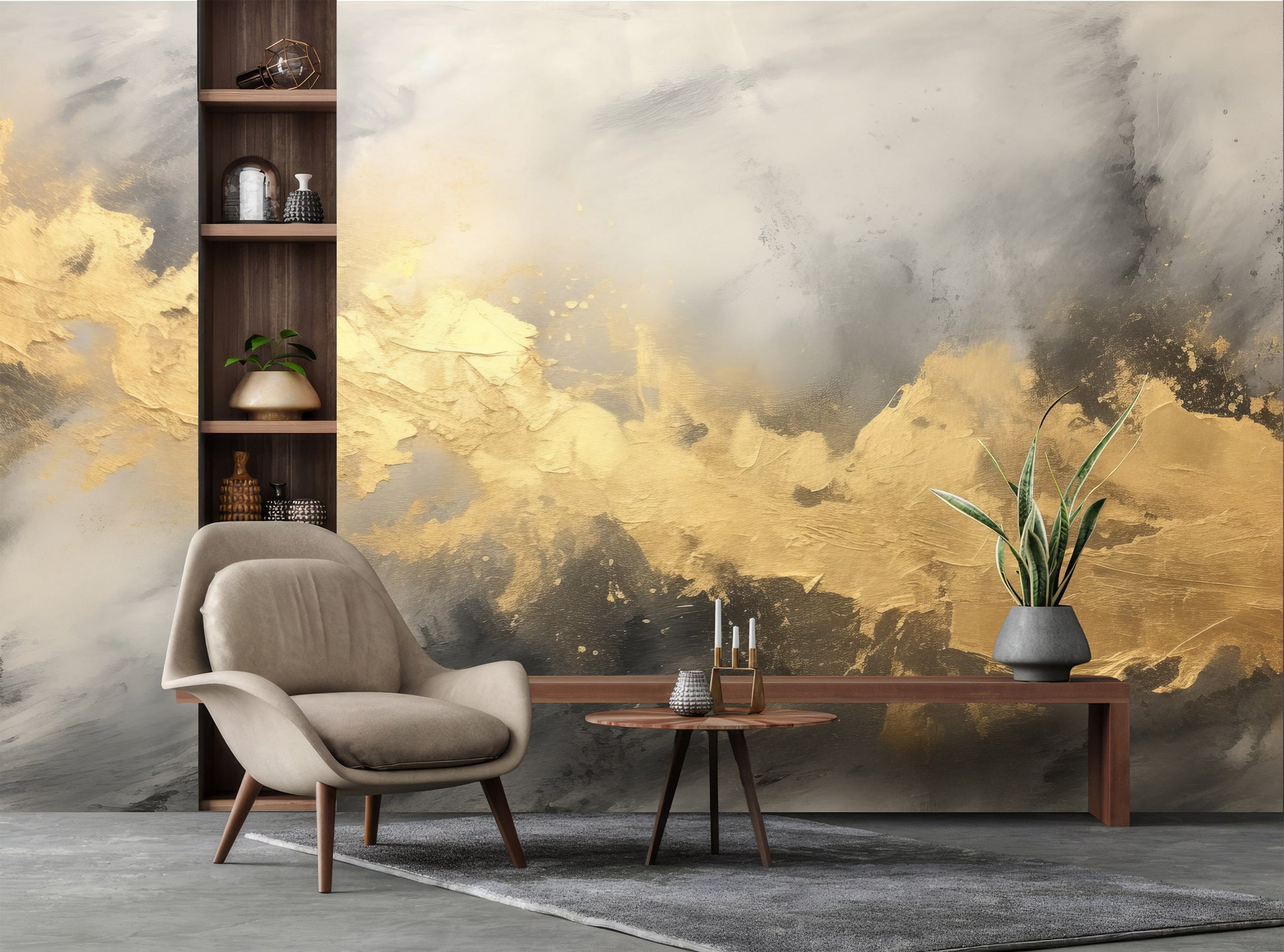 Gold Gray Marble Print Marble Wallpaper – scale reference, Golden Era Walls