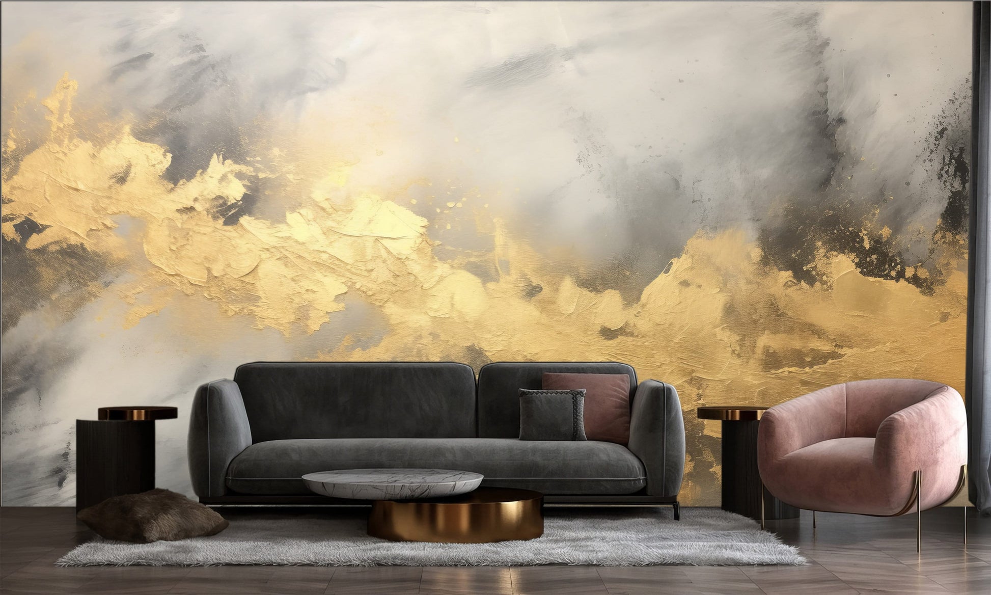 Gold Gray Marble Print Marble Wallpaper – alternate view, Golden Era Walls
