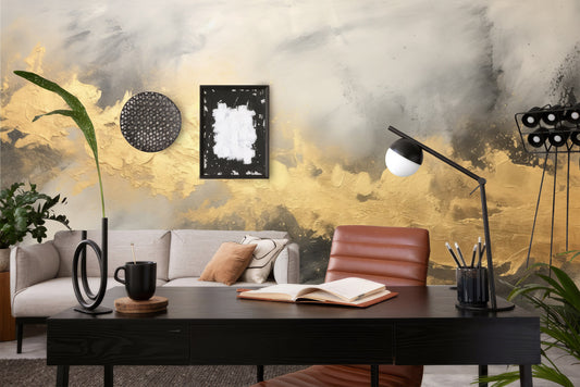 Gold Gray Marble Print Marble Wallpaper – room setting, Golden Era Walls