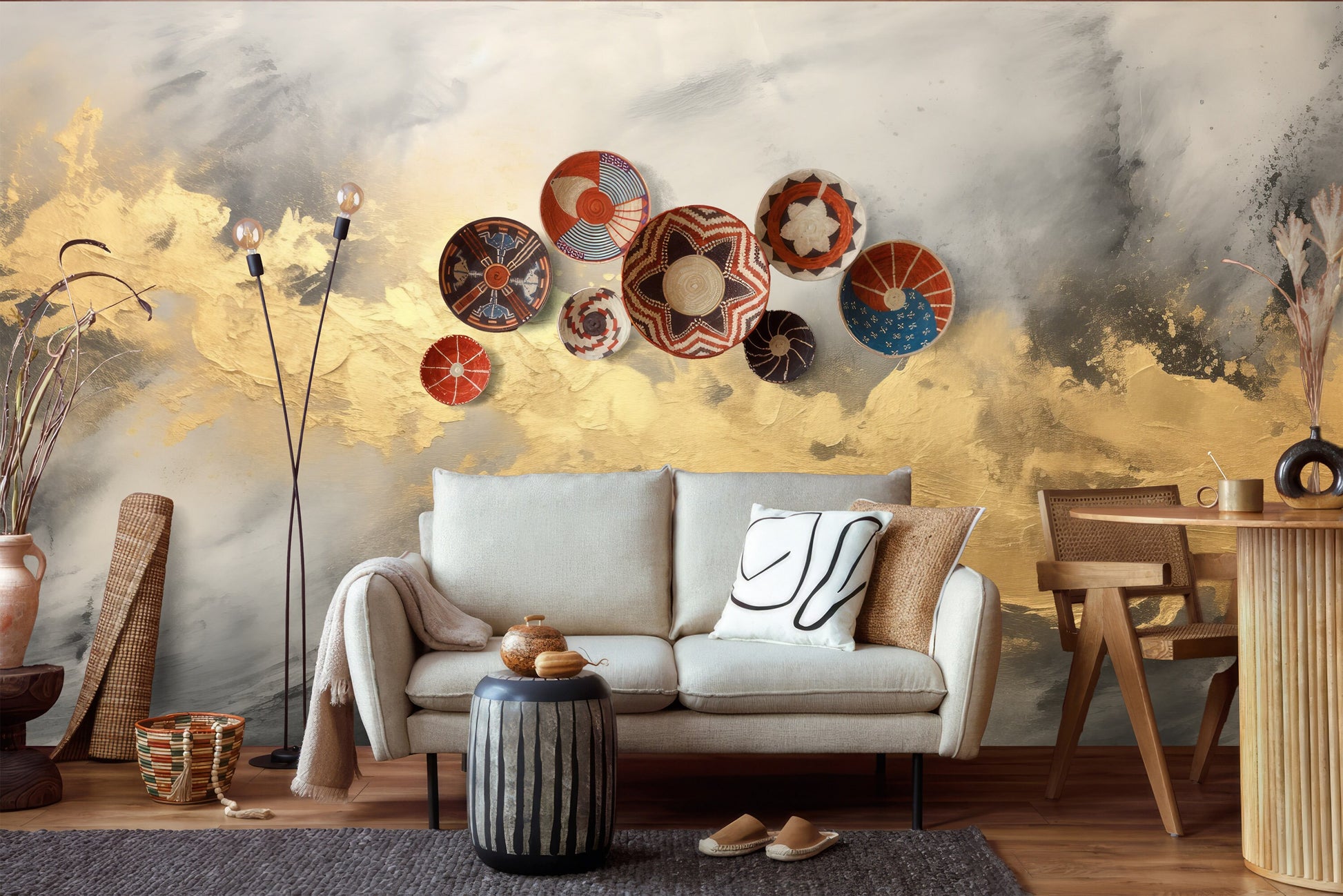 Gold Gray Marble Print Marble Wallpaper – lifestyle view, Golden Era Walls