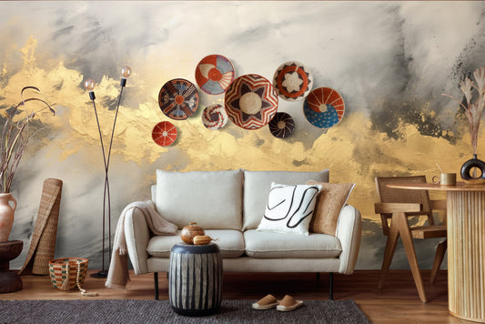 Gold Gray Marble Print Marble Wallpaper – lifestyle view, Golden Era Walls