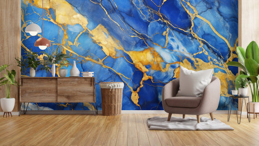 Gold Navy Marble Print Marble Wallpaper – detail view, Golden Era Walls
