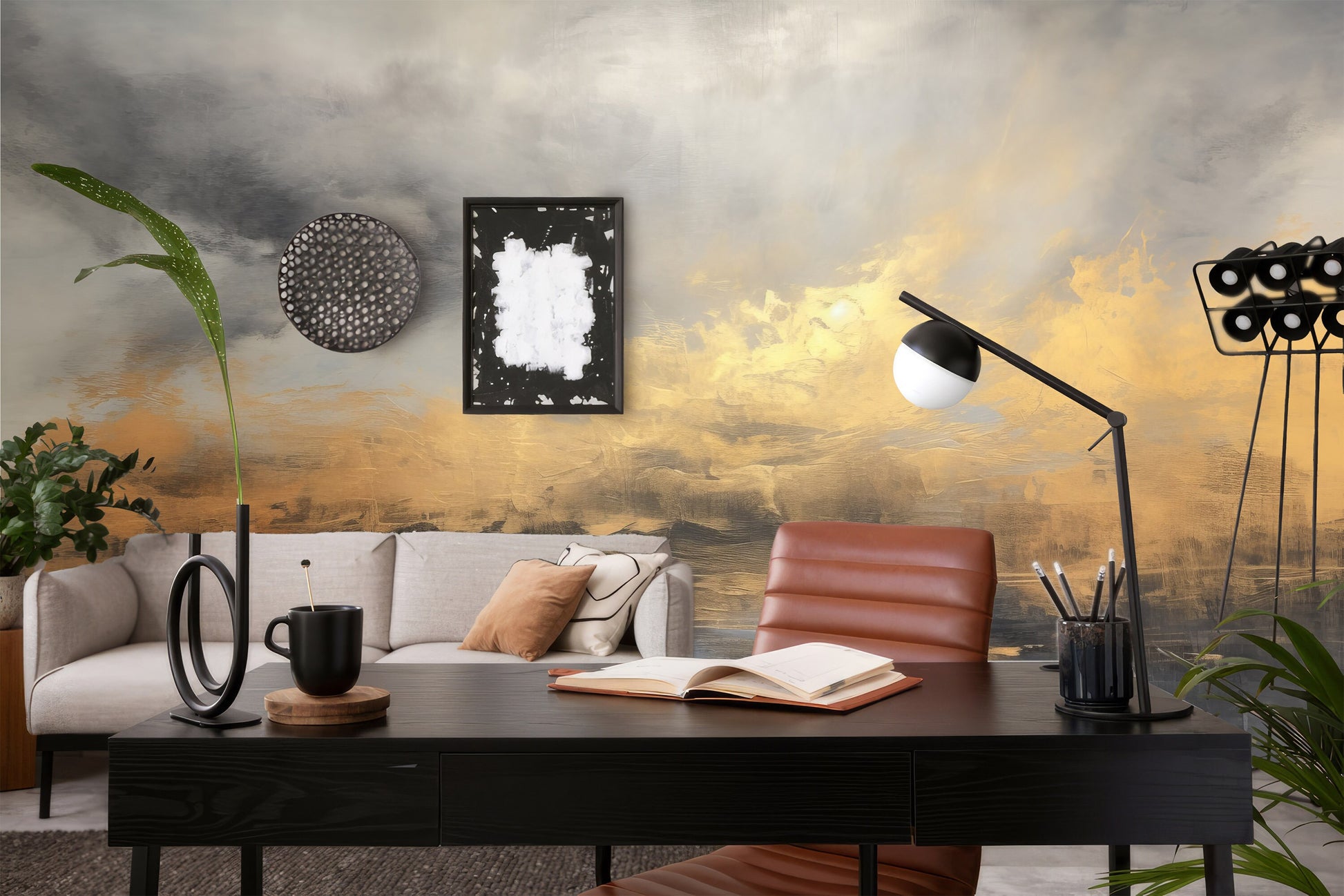 Gold Copper Texture Nonwoven Marble Wallpaper – lifestyle view, Golden Era Walls