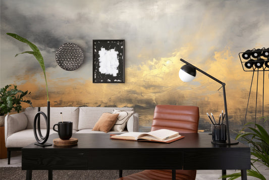 Gold Copper Texture Nonwoven Marble Wallpaper – lifestyle view, Golden Era Walls