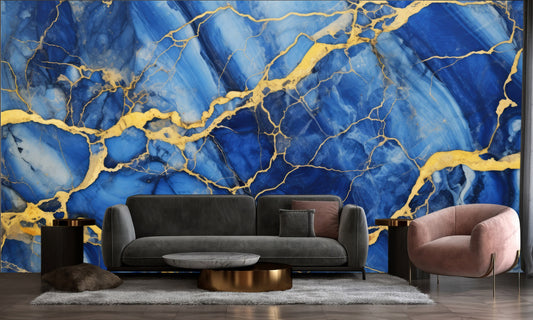 Marble Colorful Abstract Kitchen Marble Wallpaper – room setting, Golden Era Walls