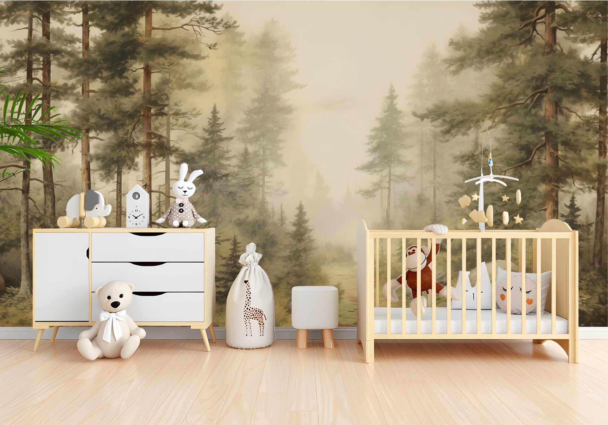 Foggy Forest Decor Vintage Wallpaper – alternate view, Golden Era Walls