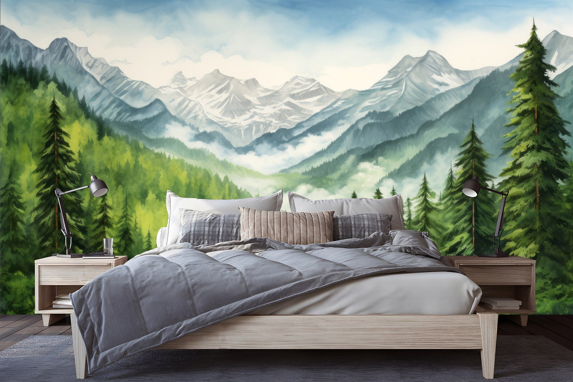 Forest Mountain Trees Decor Wallpaper – alternate view, Golden Era Walls