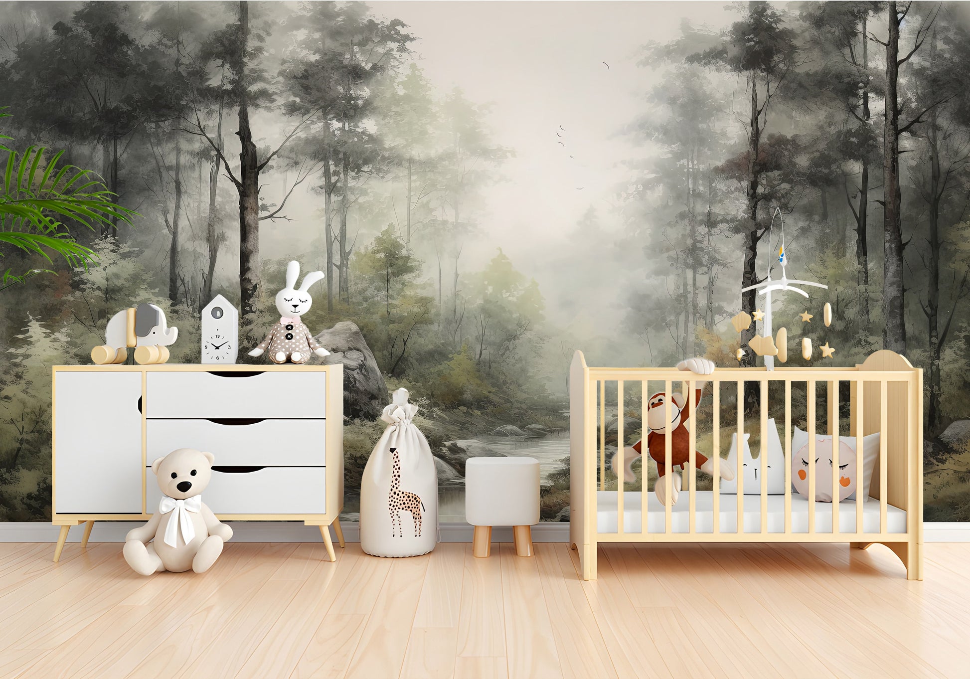 Forest Foggy Landscape Decor Wallpaper – alternate view, Golden Era Walls