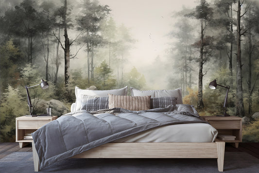 Forest Foggy Landscape Decor Wallpaper – detail view, Golden Era Walls