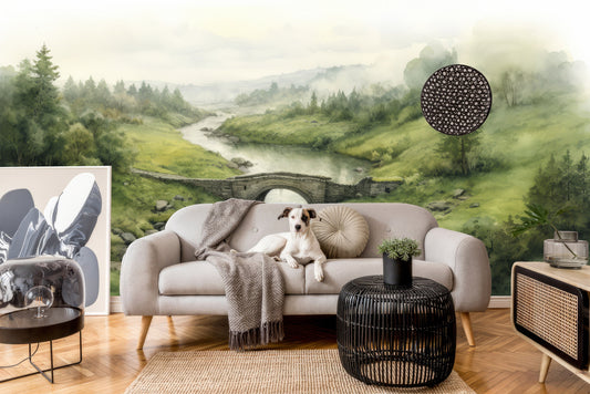 Scenic Forest Vintage Landscape Wallpaper – lifestyle view, Golden Era Walls