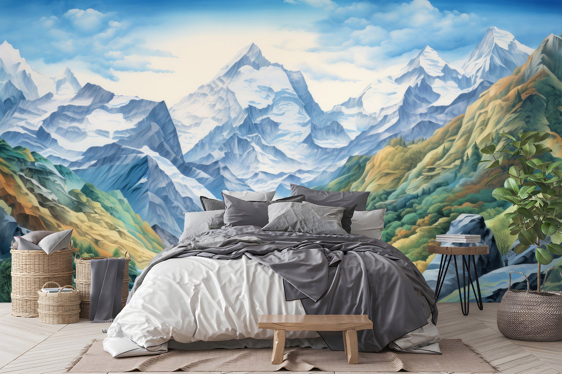 Self Adhesive Pine Tree Wallpaper – scale reference, Golden Era Walls