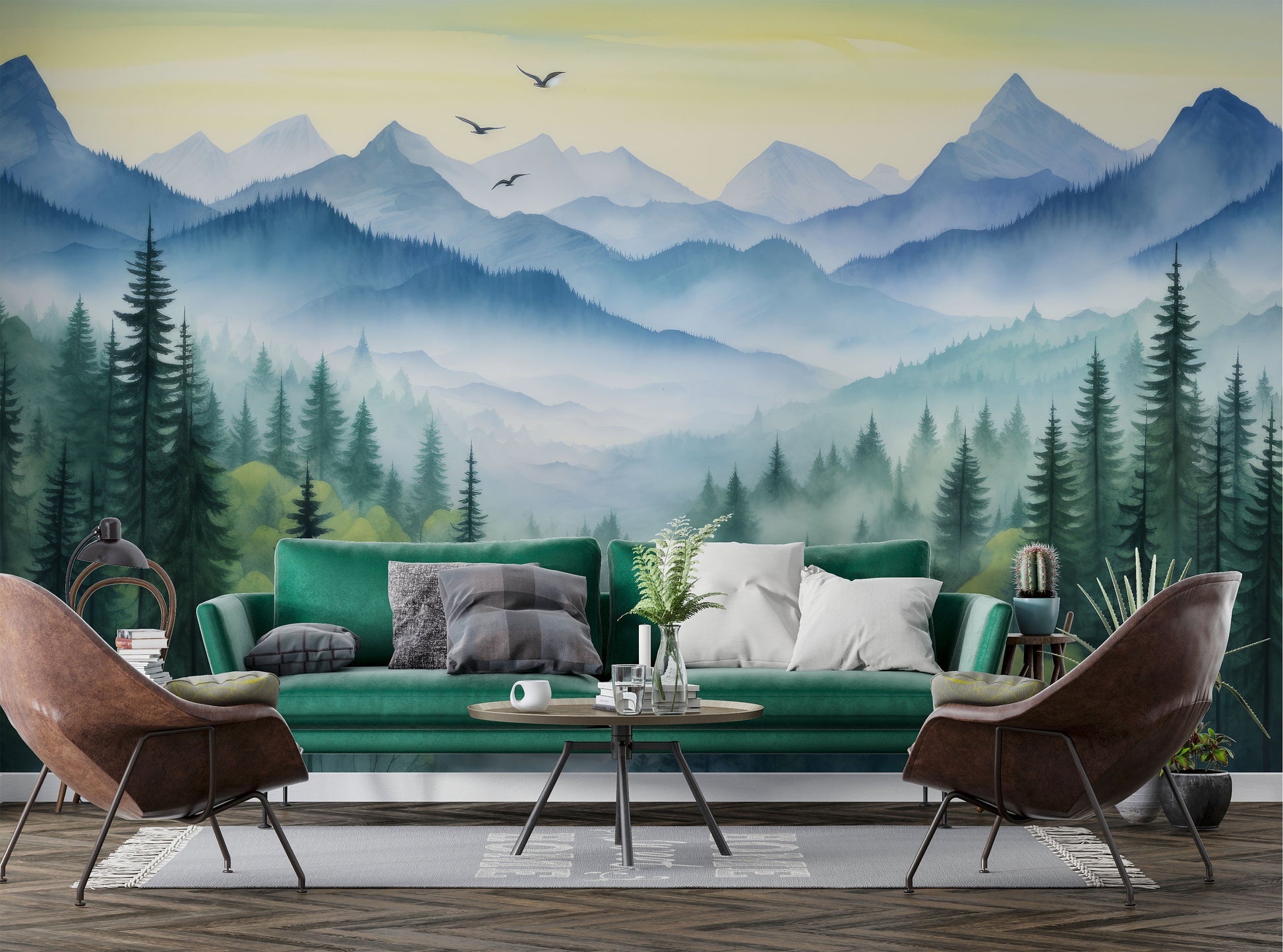 Self Adhesive Pine Tree Wallpaper – scale reference, Golden Era Walls