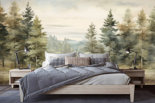 Vintage Landscape Roll Forest Wallpaper – detail view, Golden Era Walls