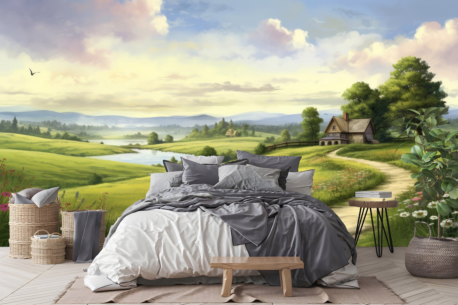 Watercolor Forest Decal Custom Wallpaper – detail view, Golden Era Walls