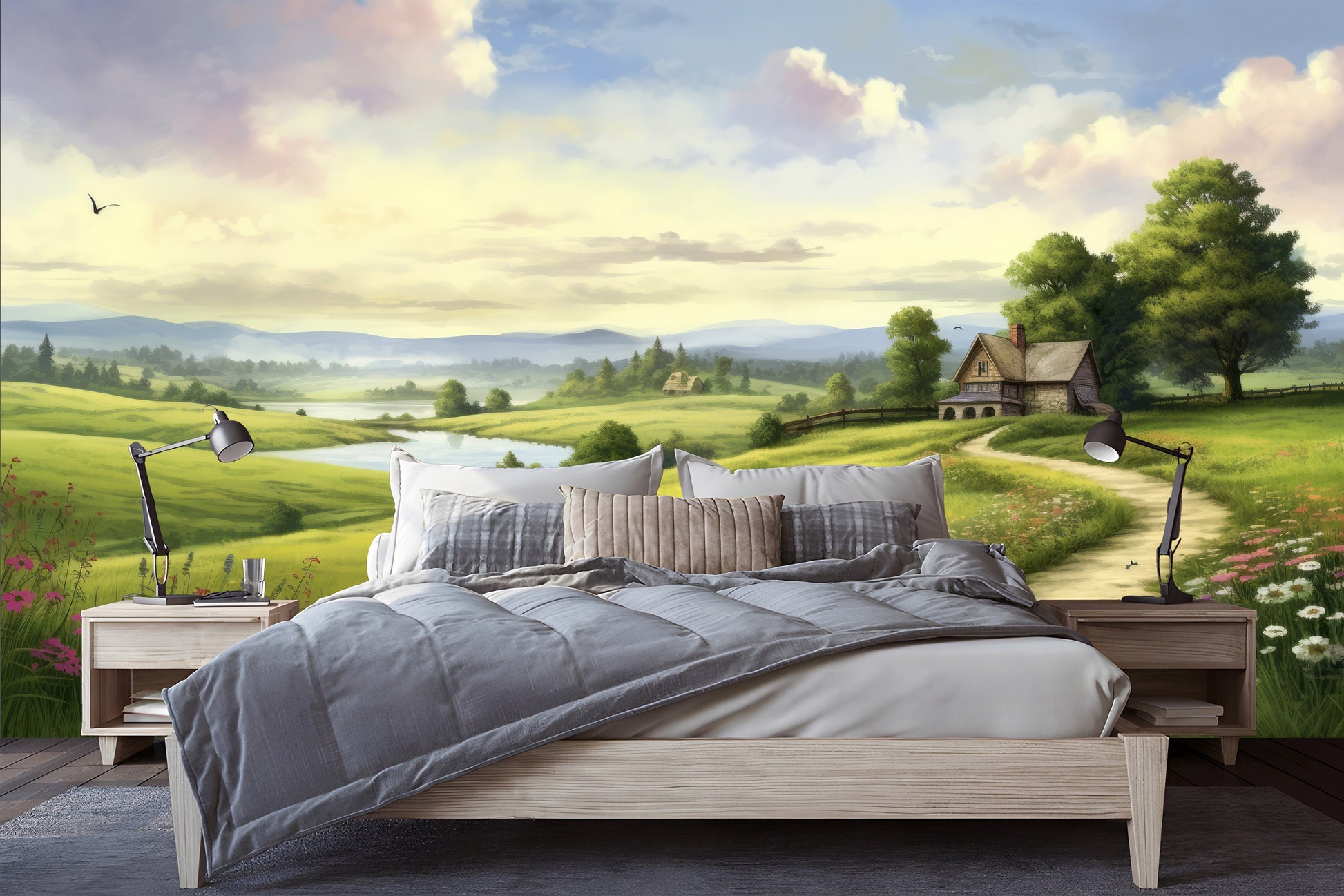 Watercolor Forest Decal Custom Wallpaper – scale reference, Golden Era Walls
