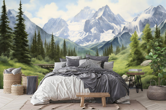 Woodland Forest Watercolor Decor Wallpaper – peel and stick wallpaper mural, Golden Era Walls