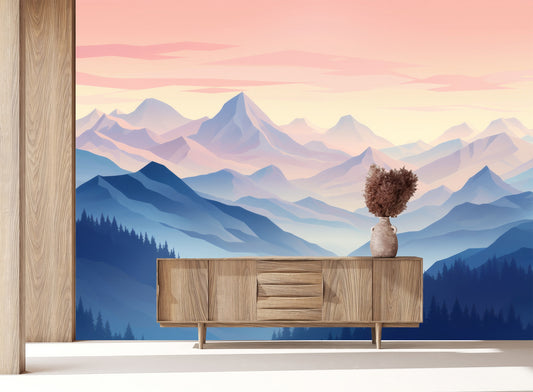 Watercolor Woodland Forest Scenic Wallpaper – lifestyle view, Golden Era Walls