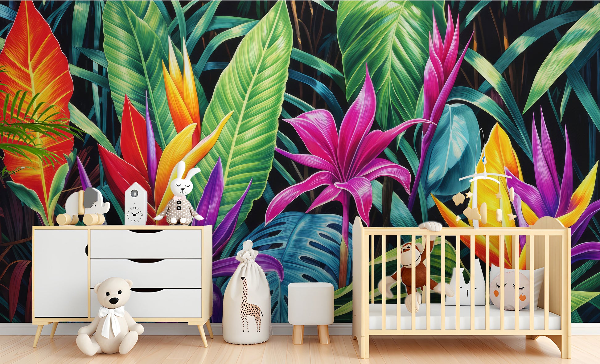 Watercolor Tropical Jungle Bold Floral Wallpaper – alternate view, Golden Era Walls