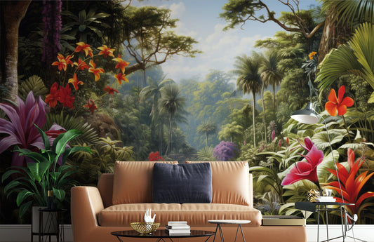 Vintage Forest Watercolor Tropical Wallpaper – detail view, Golden Era Walls