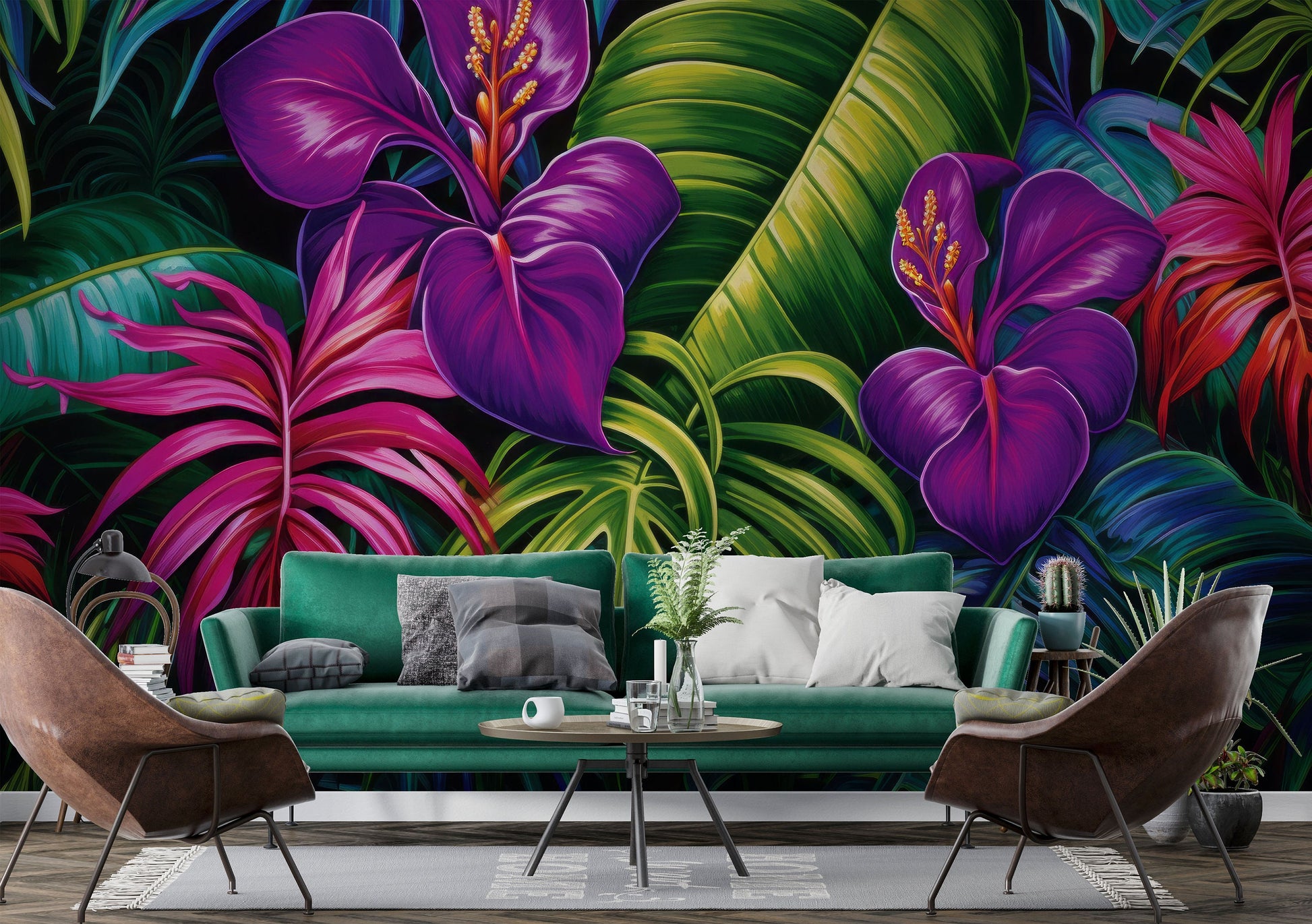 Tropical Colorful Tropical Leaves Tropical Wallpaper – scale reference, Golden Era Walls