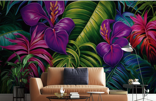 Tropical Colorful Tropical Leaves Tropical Wallpaper – detail view, Golden Era Walls